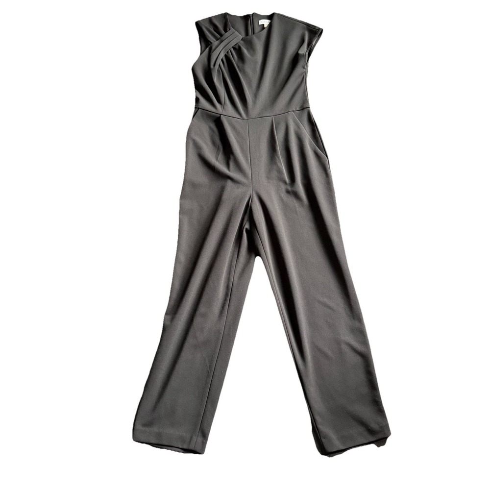 Calvin Klein Womens Black Sleeveless Wide Leg Jumpsuit 4 Pleated Neck Career